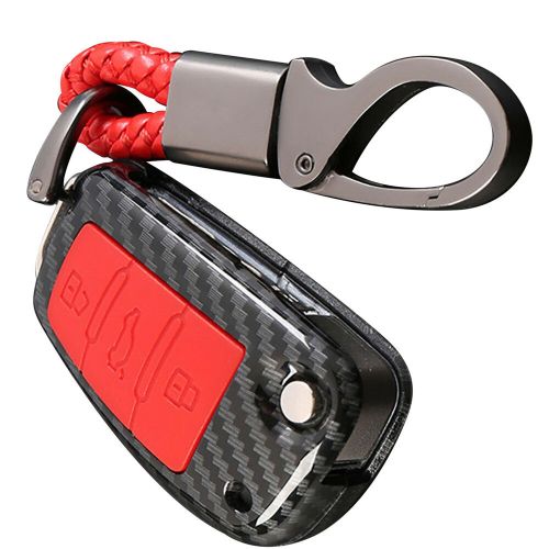 Carbon fiber car key cover chain remote flip fob for audi a1-a8 q3 q5 s4 r8