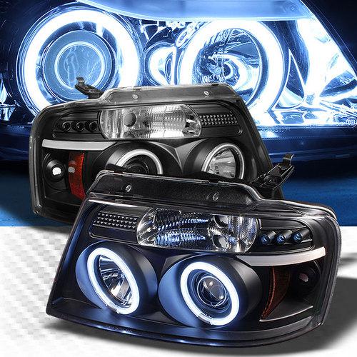 Twin ccfl halo led 04-08 ford f150 projector headlights black head lights lamp