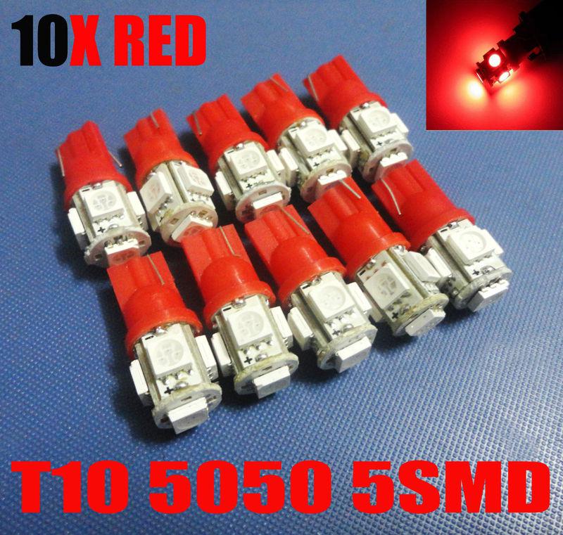 10x red  5-smd led bulbs for car license plate lights, t10 168 194 2825