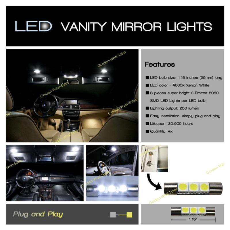 4x hid xenon white vanity led interior light bulbs mirror fuse sun visor #05