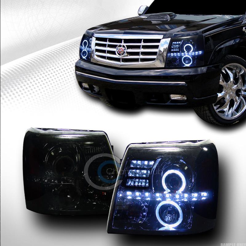 Smoke drl halo led projector head lights signal amber k2 02-06 cadillac escalade