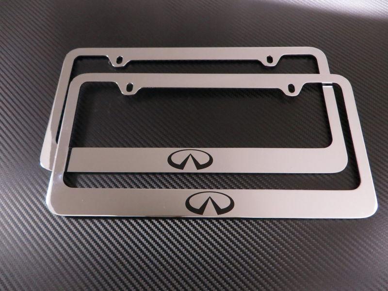 (2pcs) infiniti logo chrome metal license plate frame - front & rear