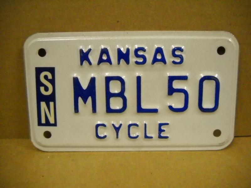 Kansas  motorcycle license plate mbl50 harley honda kawasaki suzuki yamaha bsa