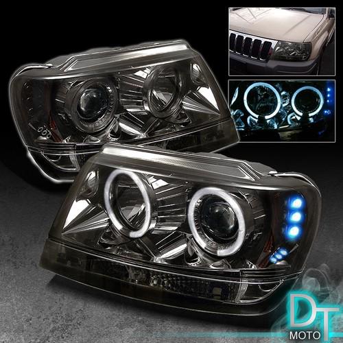 Smoked 99-04 jeep grand cherokee dual halo projector led headlights left+right