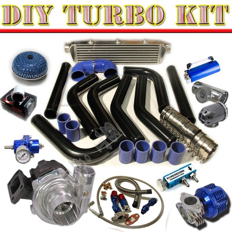 Diy t3/t4 turbo+28" intercooler+piping kit+jdm bov carbon+wastegate+ fpr blk/bl