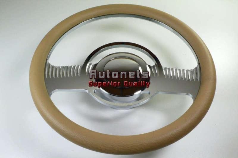 Beige leatherclassic chevy gm chrome aluminum steering wheel horn button adapter