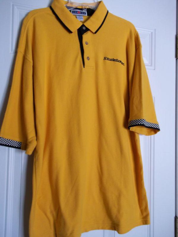 Mens oversized xl yellow pique racing polo w/black embroidered studebaker, new!