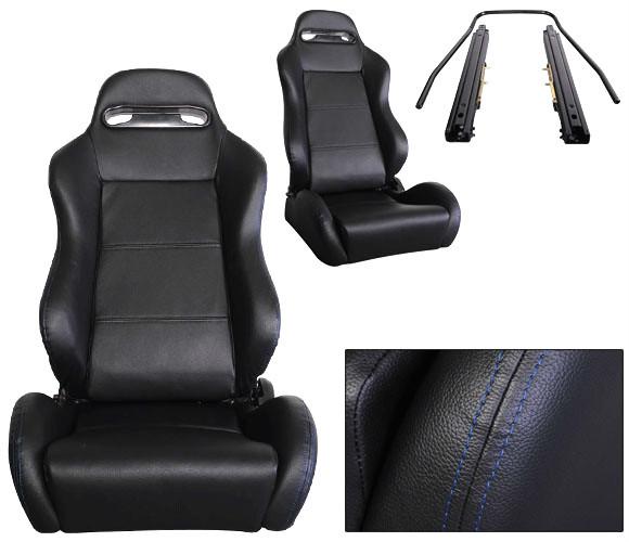 New 2 black + blue stitch leather racing seats reclinable all chevrolet ****