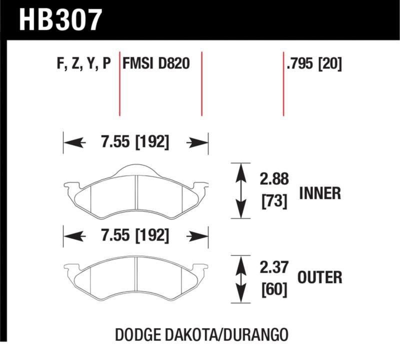 Hawk performance hb307f.795 disc brake pad 00-02 dakota durango