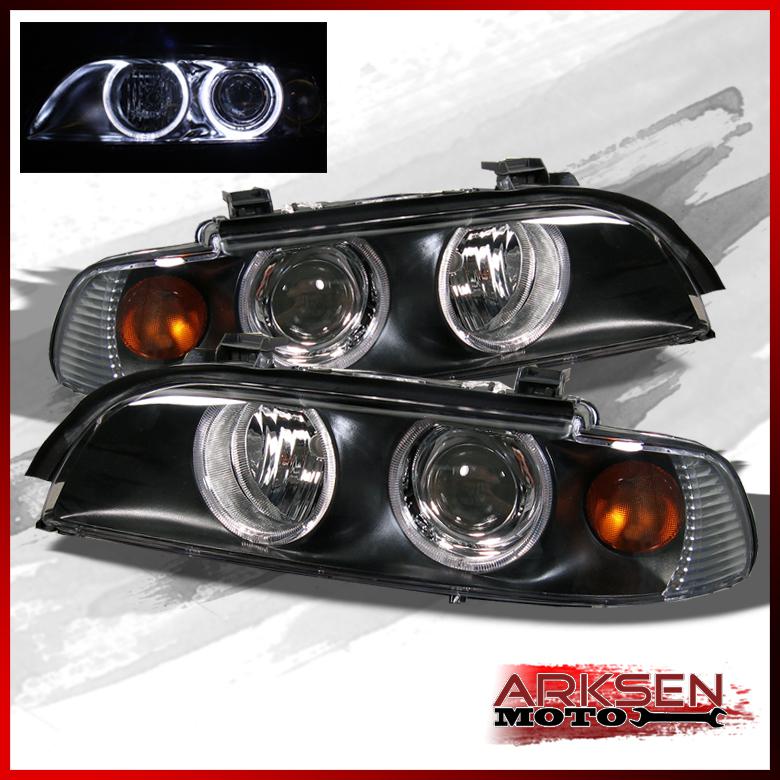 Black 97-03 bmw e39 5 series halo projector headlights left+right pair lamp set