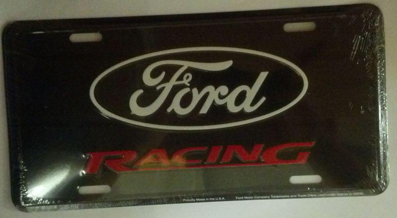 Ford racing embossed white/red on black license plate licensed by ford motor co.