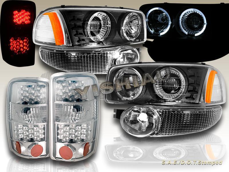 00-06 yukon denali twin halo projector headlights /led chrome tail lights/bumper