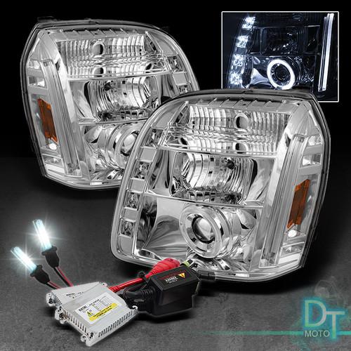 6000k slim xenon hid kit+2007-2013 yukon/denali halo chrome projector headlights