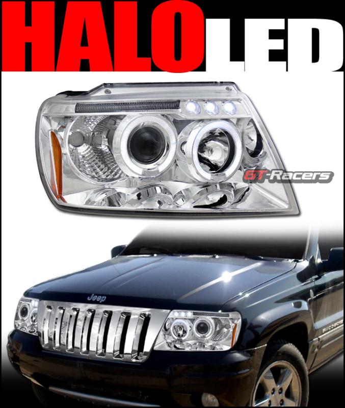 Chrome daytime led halo projector head lights parking 99-04 jeep grand cherokee