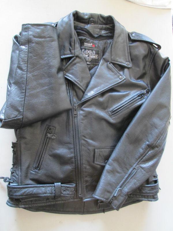 Mens black leather mc jacket, size xl lined