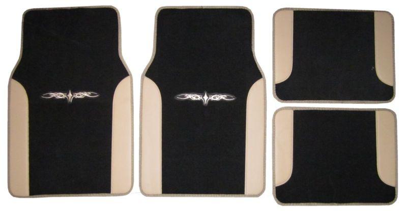 Two tone black tan designer car auto suv floor mats w/ embroidered tattoo j