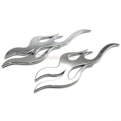 (2) fire flames chrome emblems decal badges for side/fender auto-car-truck-bike