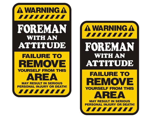 Foreman warning yellow decal set 3"x1.8" hard hat vinyl sticker zu1