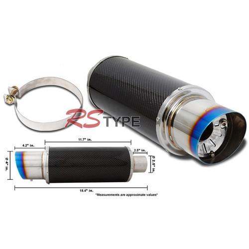 N1 weld-on muffler black carbon slant blue tip 2.5 in 4 out universal stainless