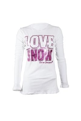 Divas snowgear love snow bling womens long sleeve t-shirt white/pink