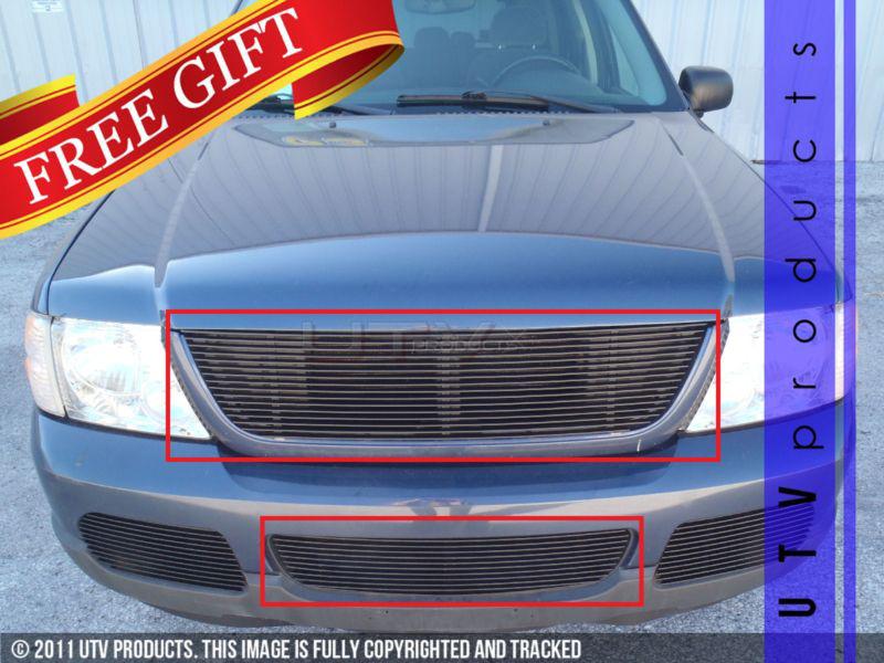 2002 - 2005 ford explorer upper replacement & bumper 2pc black billet grille kit