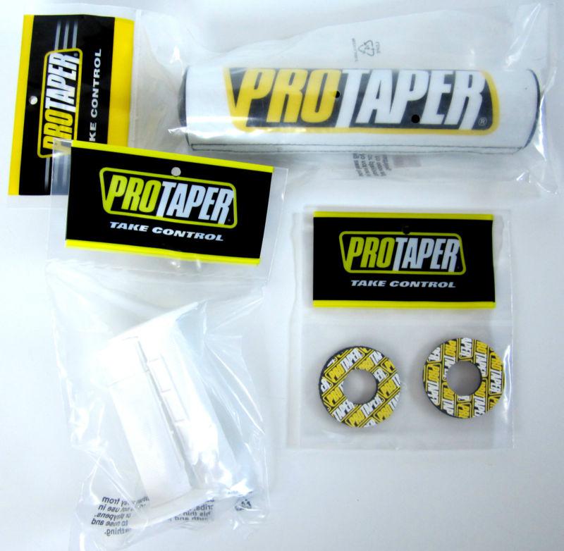 Protaper protaper white 10" crossbar bar pad mx grips grip donuts set new