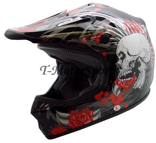 Youth black rose skull dirt bike motocross helmet mx~m