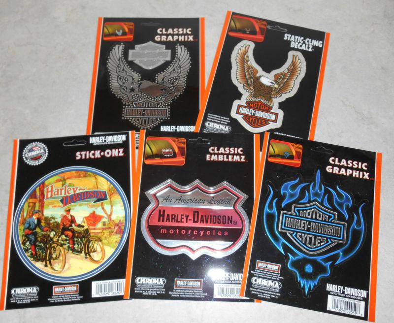 Lot of 5 chroma harley davidson classic graphix emblemz decalz stick onz new