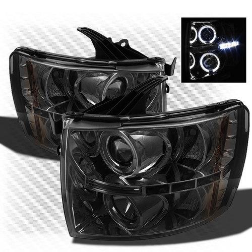 Smoked 07-13 chevy silverado halo led projector headlights smoke head lights