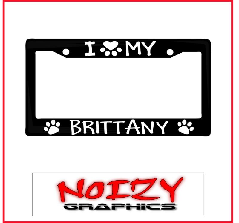 Cute family dog license plate car sticker decal frame i love paw my brittany