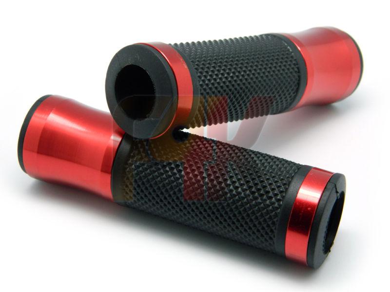 Red motorcycle racing bikes aluminum 7/8" 22mm handlebar rubber gel hand grips 