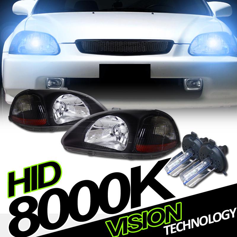 H4 bulb high/low beam 8000k hid kit+jdm blk type-r head lights lamps 96-98 civic