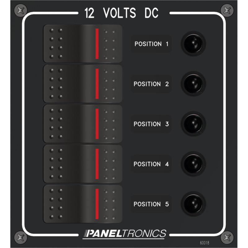 Paneltronics waterproof panel - dc 5-position illuminated rocker switch & circui