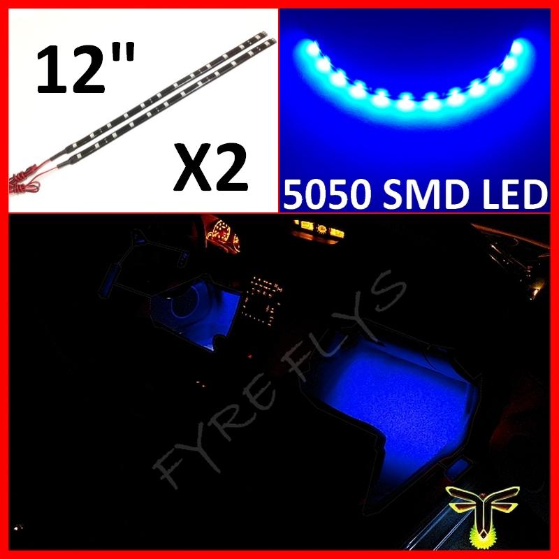 2 pcs blue 12" 5050 smd led strips under dash footwell lights xenon hid #b2