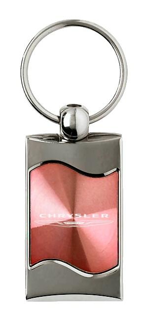 Chrysler pink rectangular wave metal key chain ring tag key fob logo lanyard