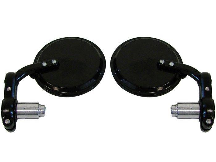 1" black wide angle hollow bar end round mirrors for harley shadow v-star vulcan