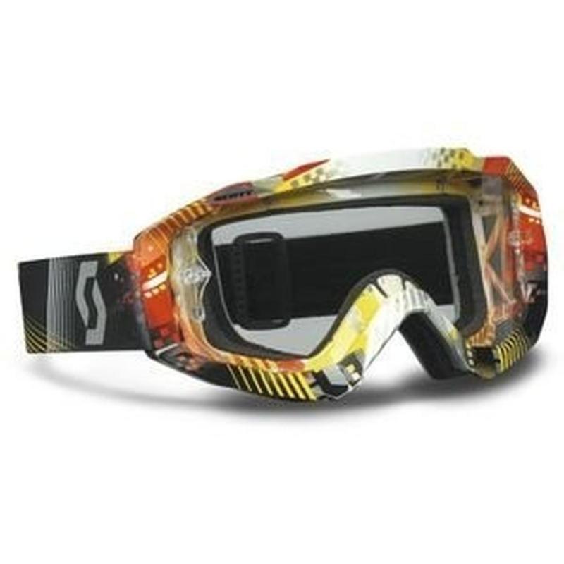 New scott hustle w/ clear works lens adult goggles, tangent red/yellow, one size