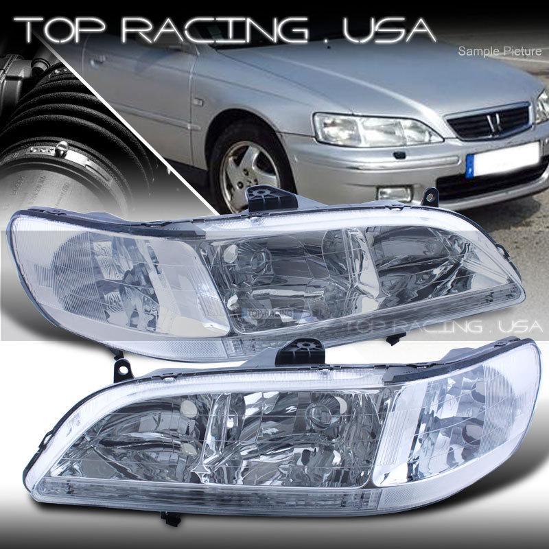 98-02 honda accord jdm crystal style headlights lamps chrome / clear reflector