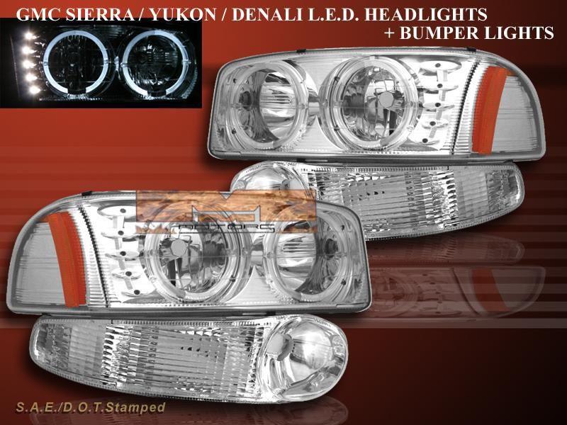 99-06 gmc sierra denali/ yukon denali chrome halo led headlights + bumper lights