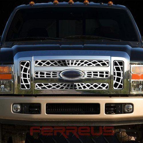 Ford superduty 08-10 spider web polished stainless truck grill insert add-on