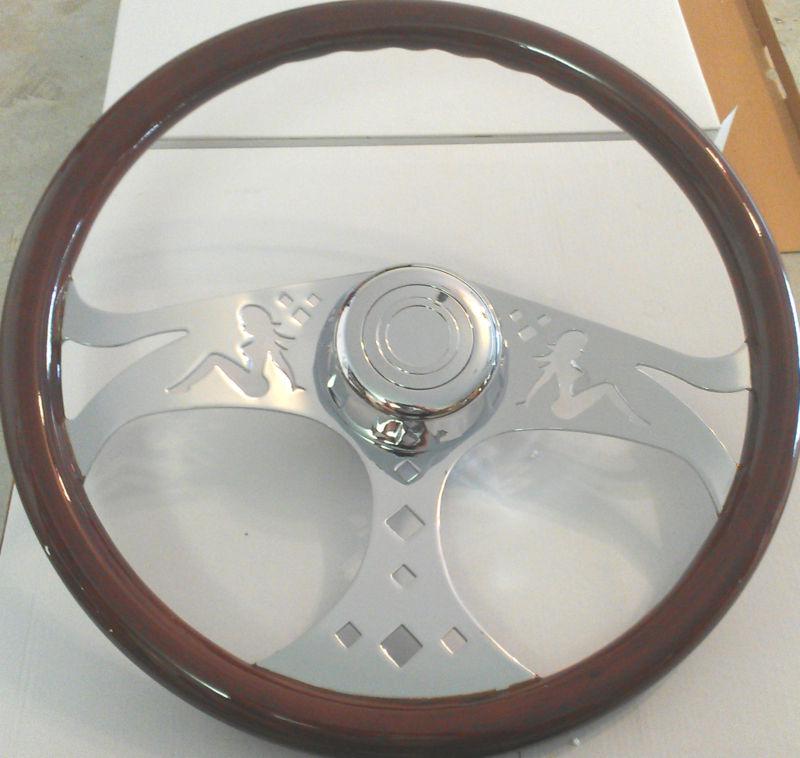 Universal 18" solid wood color chrome larg truck steering wheel high quality new