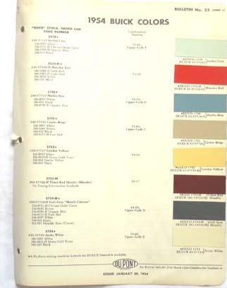 1954  buick dupont color paint chip chart all models original 