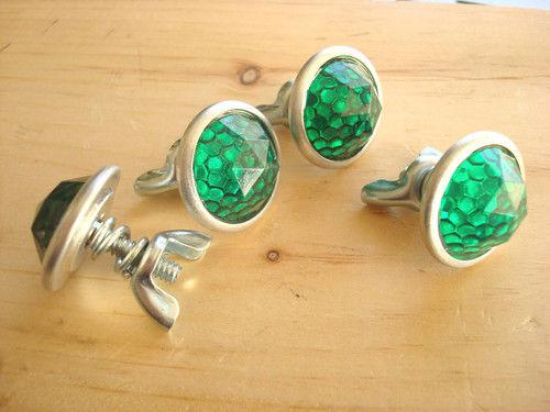  4 green jewel honey comb  domed license plate reflectors, and fortoppers