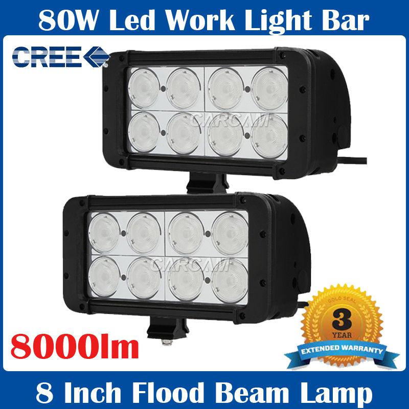 2pcs 80w dual row cree led work light flood beam 60 degree off-road 4x4 lamp 