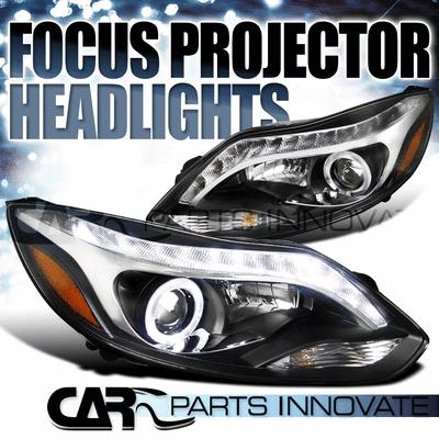 2012-2013 ford focus black halo projector headlights+led light bar drl