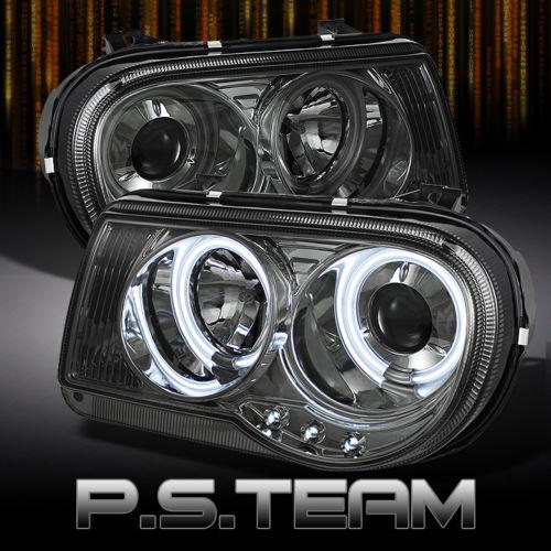 Smoked 05-10 chrysler 300c dual ccfl halo projector led headlights lamps lights