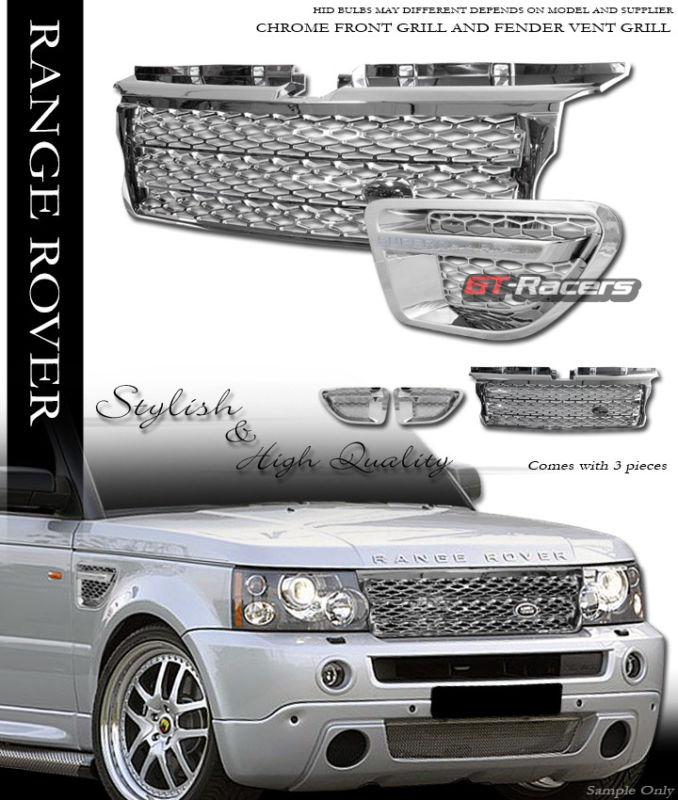 Chrome mesh bumper grill grille+side fender vent sl 06-09 land range rover sport