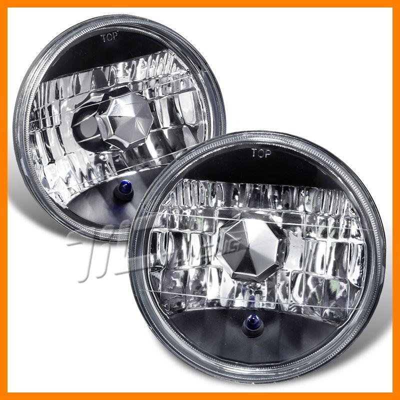 7" round chrome black sealed beam diamond cut headlights driver+passenger set