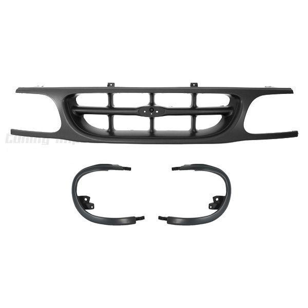 1995-1997 explorer front center grille raw black left right side extension combo