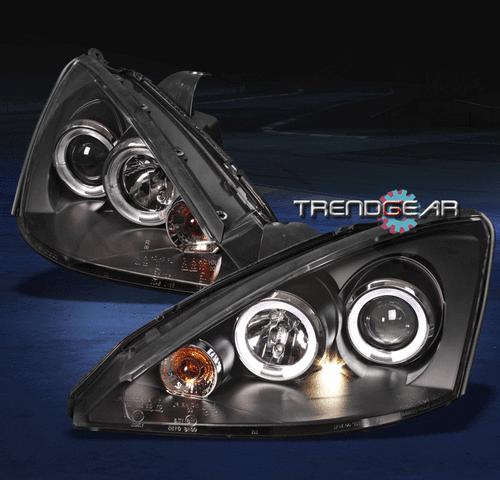 00-04 ford focus dual halo projector headlight black 01 02 03 lx se zx3 zx5 pair